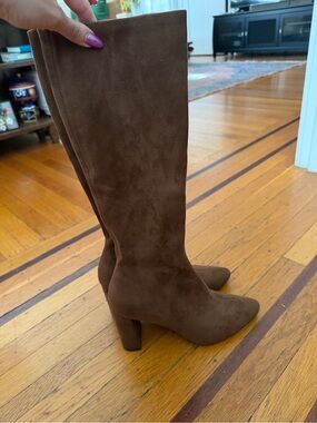 Jeffrey Campbell dark brown tall boots 8 suede block heel leather lining NEW